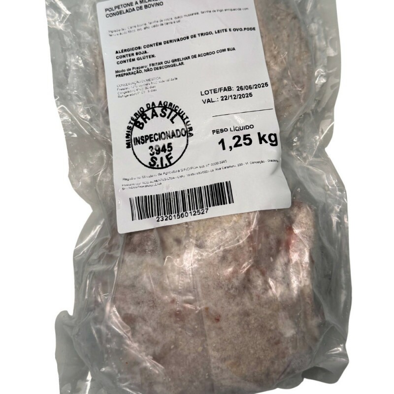 Polpetone a Milanesa - Carne Moida Moldada Congelada de Bovino - 1,25kg - 250g