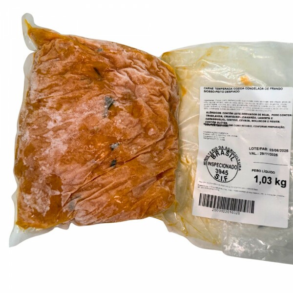 CARNE TEMPERADA COZIDA CONGELADA DE FRANGO SEM OSSO - PEITO DESFIADO CARNE TEMPERADA COZIDA CONGELADA DE FRANGO SEM OSSO - PEITO DESFIADO